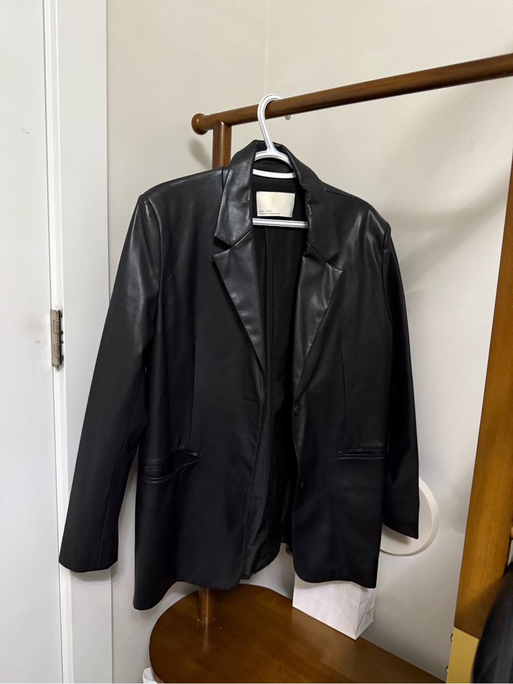 OAK + FORT Black Faux Leather Blazer